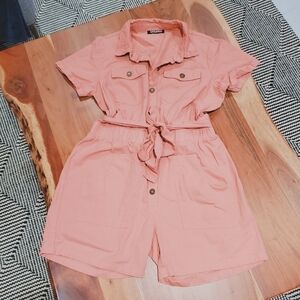 Sassafras Coral Pink Denim Jumper Playsuit- Size Small- New without tags